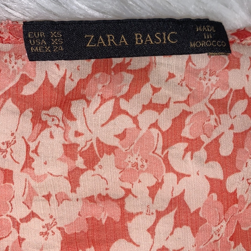 Zara Sheer Floral Tie Neck Ruffle Dress Orange/Cream Size XS - Picture 10 of 10